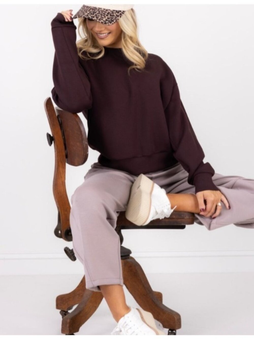 NEW Spanx Air Essentials Crewneck Tunic Sweatshirt Truffle Brown Large